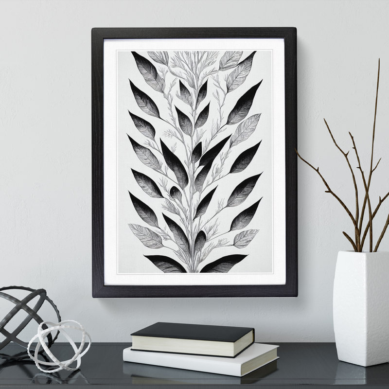 XV1022-2570X Leaves Pattern No.4 - Single Picture Frame Print, Black, 64cm H x 46cm W x 2cm D