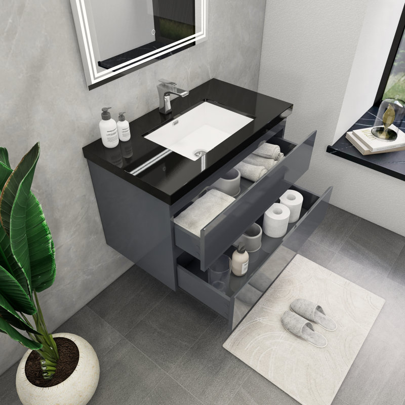 McConnico 35.5'' Single Bathroom Vanity with Acrylic Top, Glossy Gray