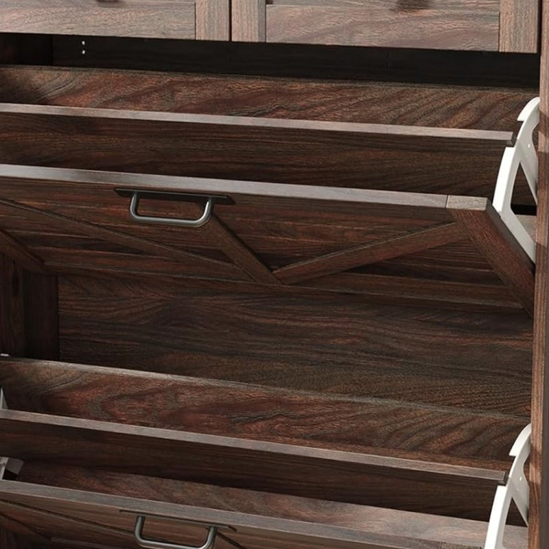 Farmhouse Shoe Cabinet With Two Flip Drawers And Two Regular Drawers Slim Freestanding Narrow Rack For Front Entryway