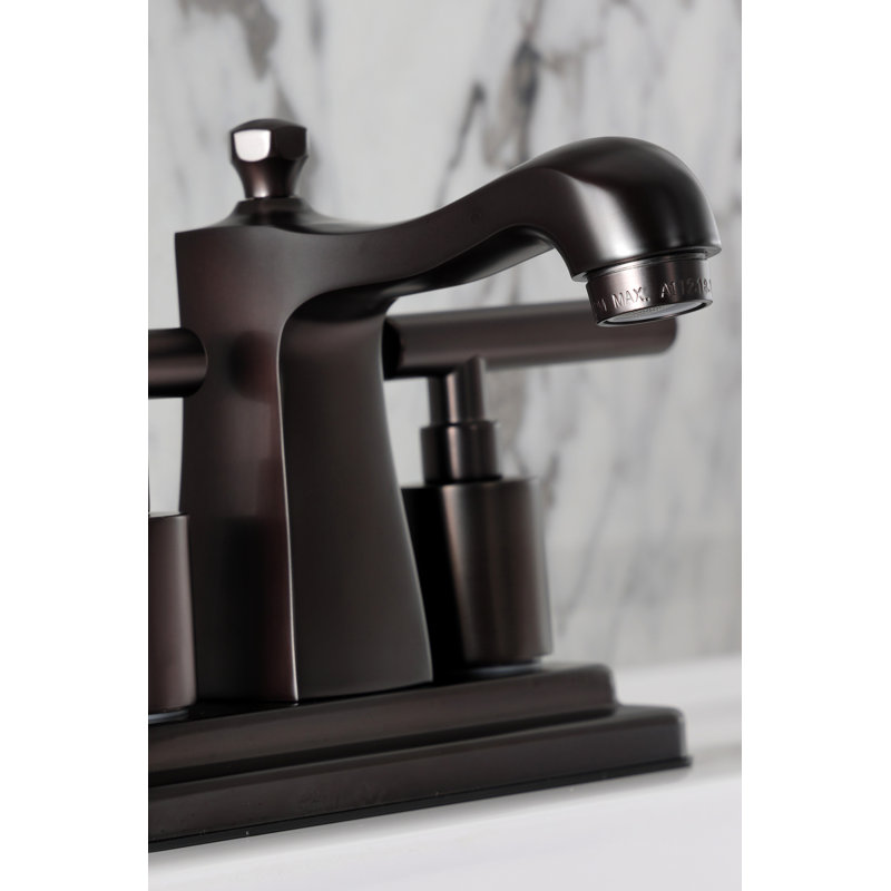 Kingston Brass Manhattan Two-Handle 3-Hole Deck Mount 4" Centerset Bathroom Faucet with Pop-Up Drain