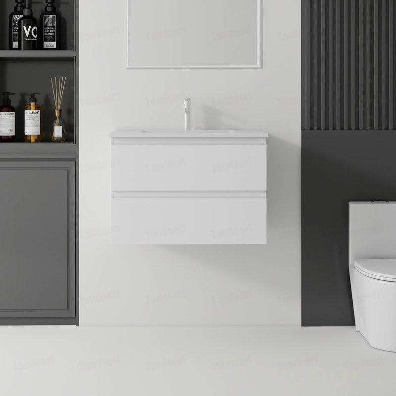 Meuble-lavabo flottant avec lavabo, tiroir à fermeture en douceur, lavabo en céramique, contreplaqué