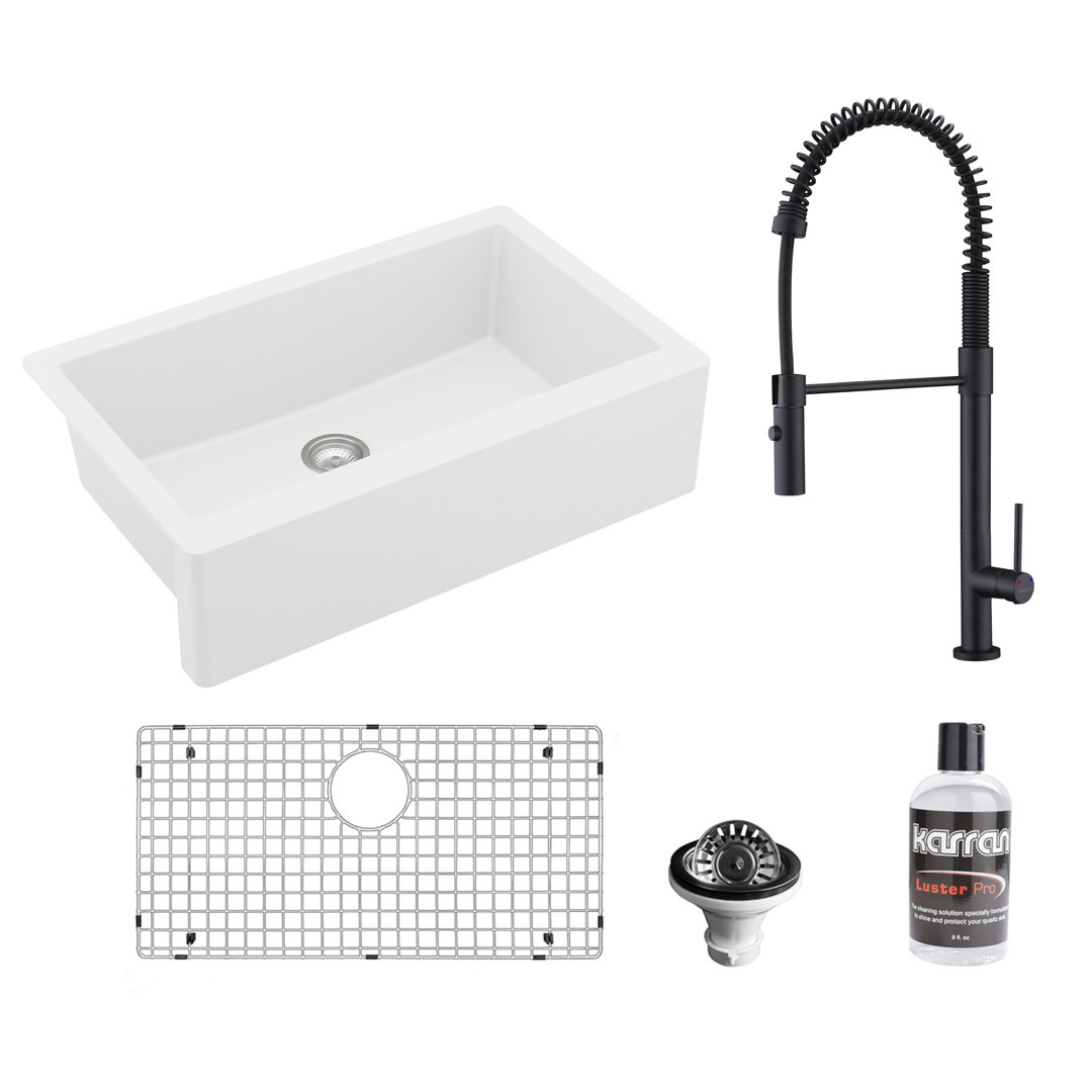 Karran Quartz 34'' X 21-1/4'' Single Bowl Farmhouse Apron Kitchen Sink With KKF220 Faucet Karran 