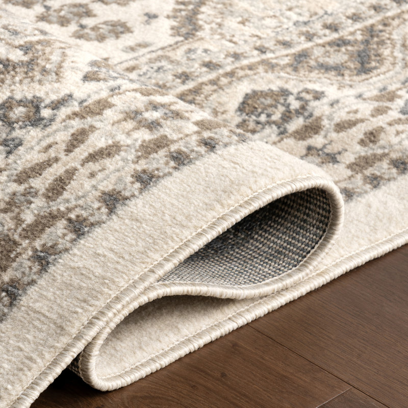 Holden Traditional Tiled Power Loom Performance Beige/Cream Rug, Runner 2'6" x 14'