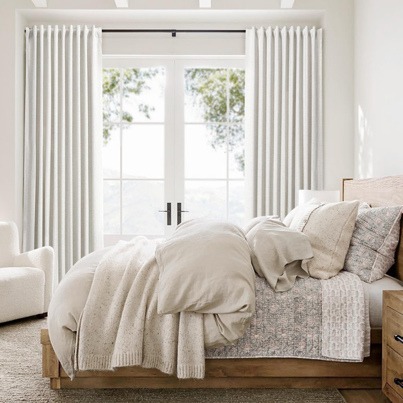 96 Inches Long Natural Linen Curtains 2 Panels, Pinch Pleated Hooks Thick Linen Textured Window Drapes Back Tab Semi Sheer Light Filtering