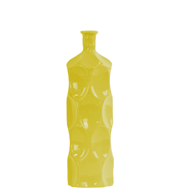 Eaglin Table Vase, 14" H x 4.75" W x 4.75" D, Yellow