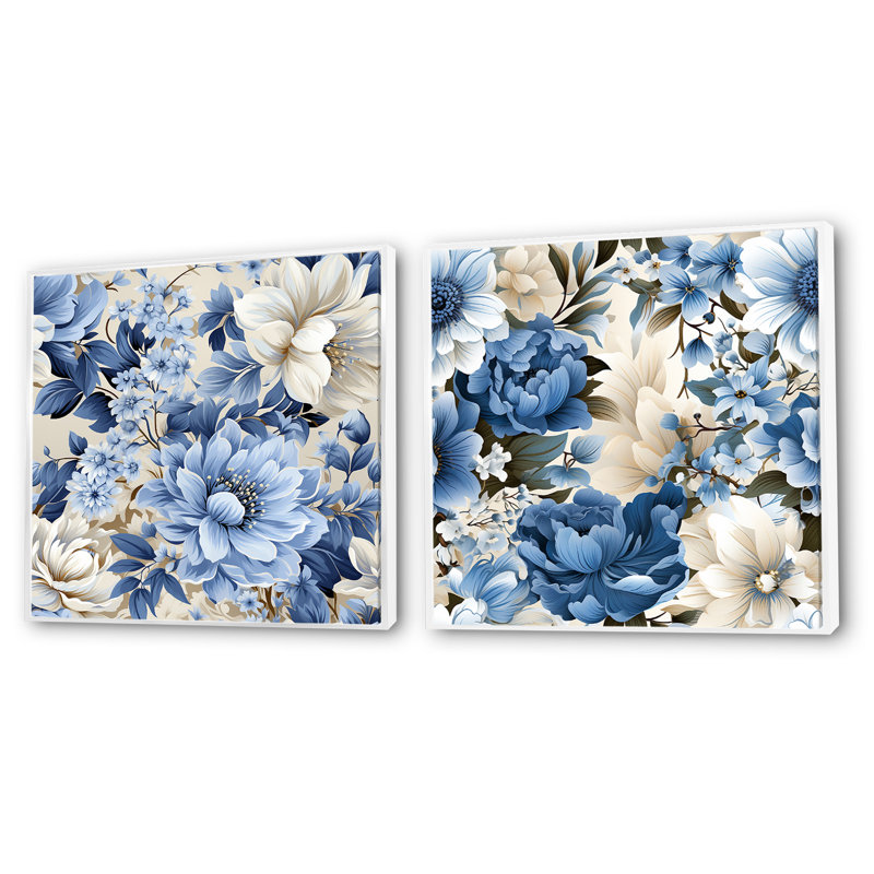 Ramires - Ensemble de 2 collages floraux carrés, Cadre flottant blanc, H 30 po x l 61 po