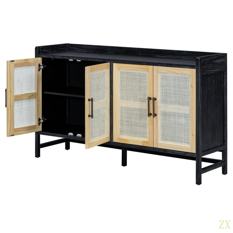 Buffet Buffet, Buffet avec portes en rotin décoratives, Buffet avec rangement pour le vestibule, la cuisine, la salle à manger et le vestibule