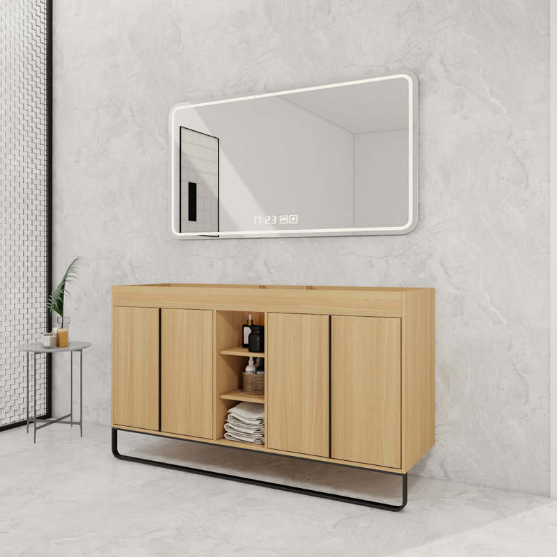 Meuble-lavabo autoportant en chêne 60 po avec portes à fermeture douce et tablettes centrales ouvertes 60 po