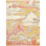 Hand Knotted Abstract Area Rug in Ivory/Pink/Gold/Gray