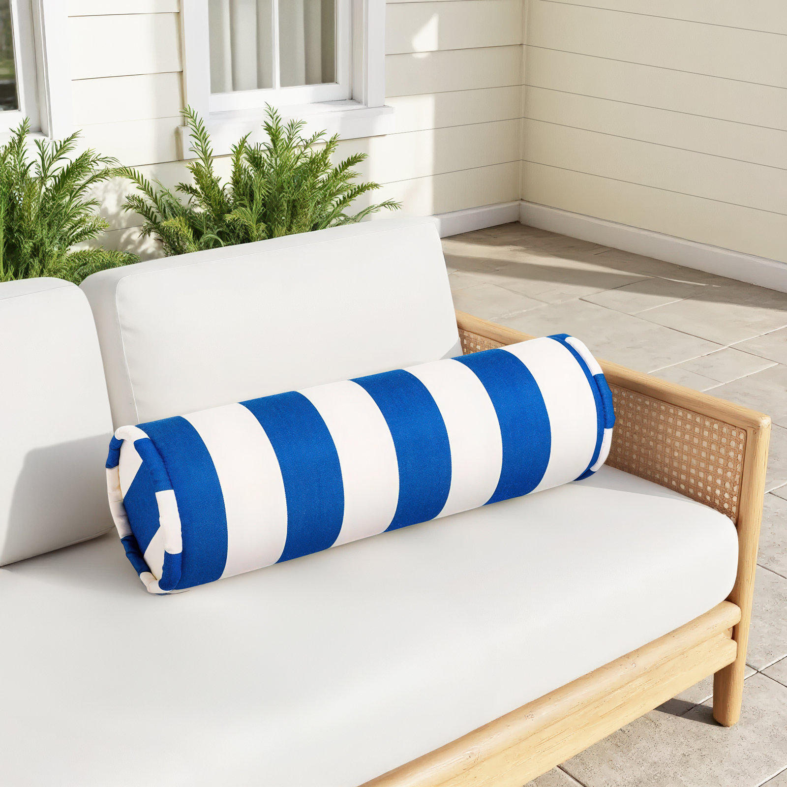 Crew Le 22" x 7" Pillow, Blue Striped