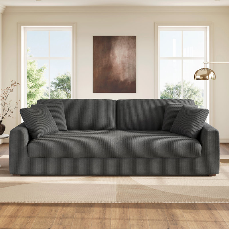Canapé en velours côtelé avec coussin décoratif Cottone, Gris