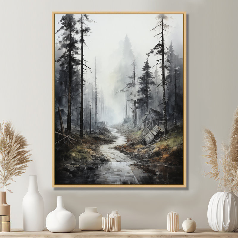 Méandre sur la route Thorugh Forest - route, art mural sur toile, H 44 po x l 34 po x P 1,5 po, Cadre flottant érable