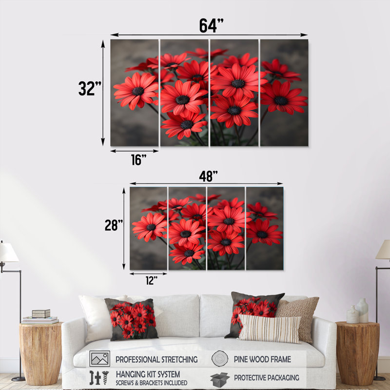 Ensemble de décorations murales monochromes rouges, noirs et romantiques, H 28 po x l 48 po