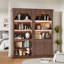 Grande armoire de rangement arquée de 70 po avec tablettes à DEL, ensemble d'armoires en bois moderne avec portes et tiroirs, présentoir polyvalent et rangement pour le salon et le bureau personnel