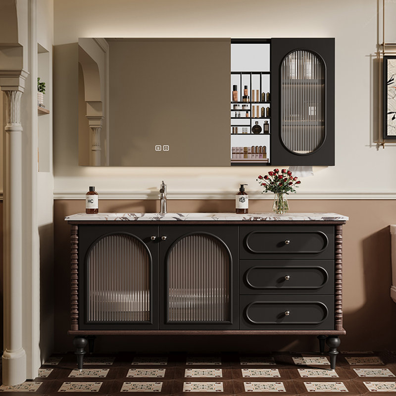 French-style retro floor-standing bathroom cabinet, 31.5" H x 51.2" W x 20.5" D