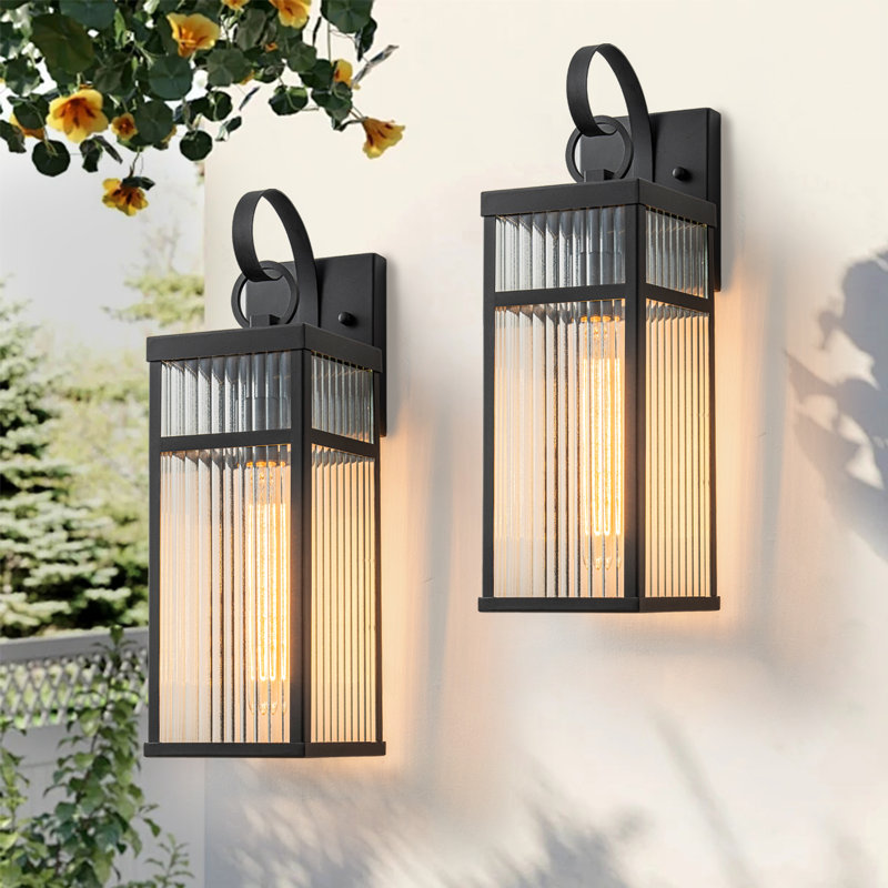 16" Outdoor Wall Lantern With Striped Glass