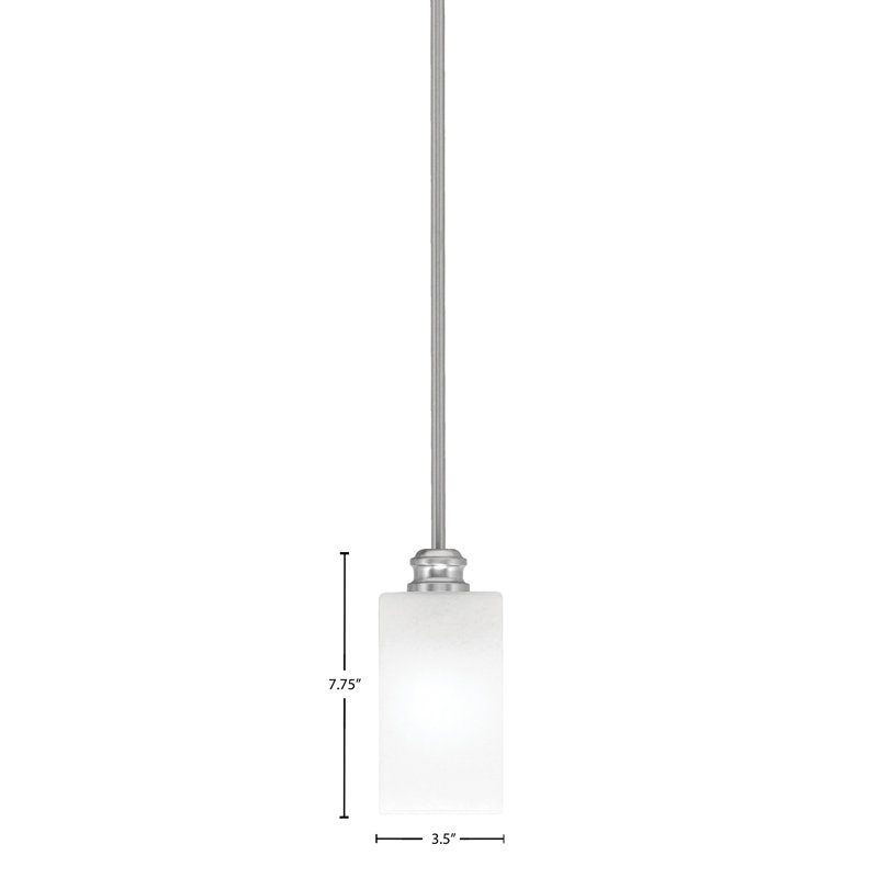 Mini-luminaire suspendu sur pied Edge avec verre carré en marbre blanc de 3,5 po, Nickel brossé