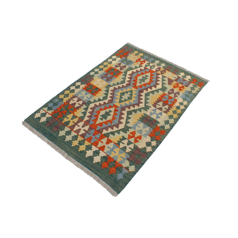 Tapis bleu / vert / beige en laine noué à la main 2 pi 11 po x 3 pi 10 po Cedorah Southwestern