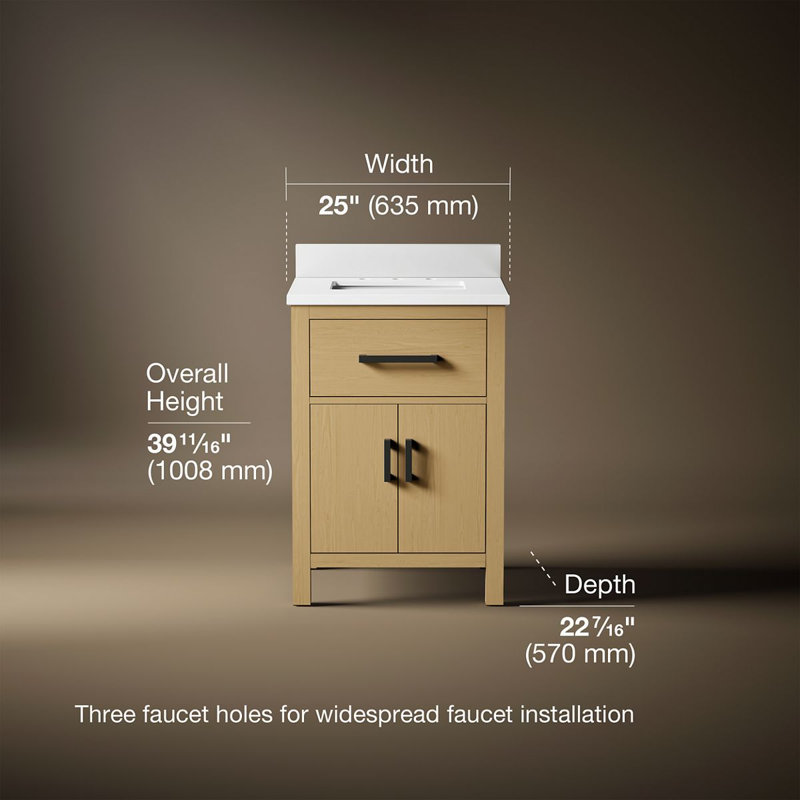 Kresla 24 In. Bathroom Vanity Cabinet With Sink And Quartz Top, Light Oak