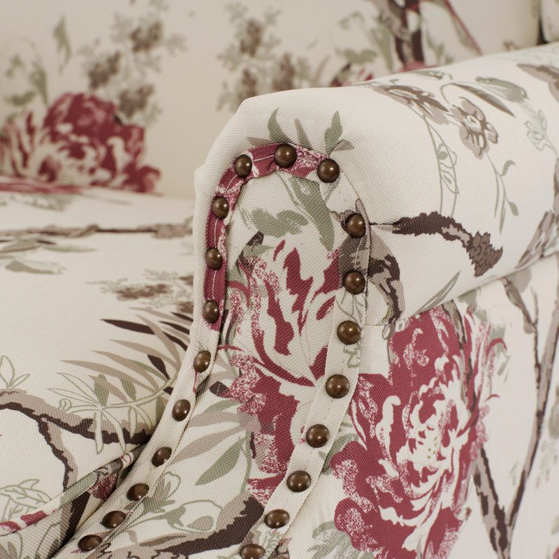  Duward Beige Floral Upholstered Wingback Accent Chair with Nailhead Trim, Floral Bird Beige 