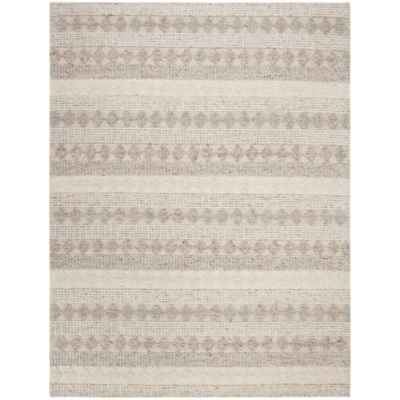 Tapis beige / gris en laine / coton tissé à la main jacques Natura, Rectangle 8 pi x 10 pi
