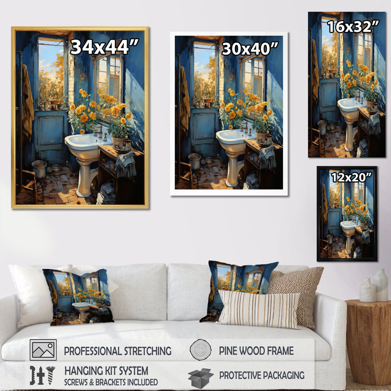 "Larenda Bathroom Turquoise III", reproduction d'art sur toile, H 40 po x l 30 po x P 1,5 po, Toile tendue