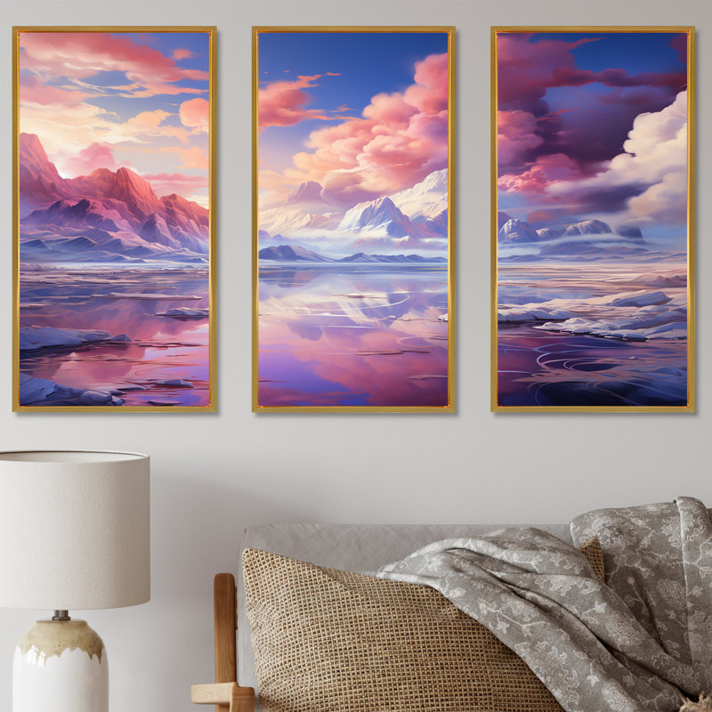 Kawaii Landscape Clouds III - Clouds, ensemble d'art sur toile, Cadre flottant doré, H 40 po x l 60 po x P 1 po