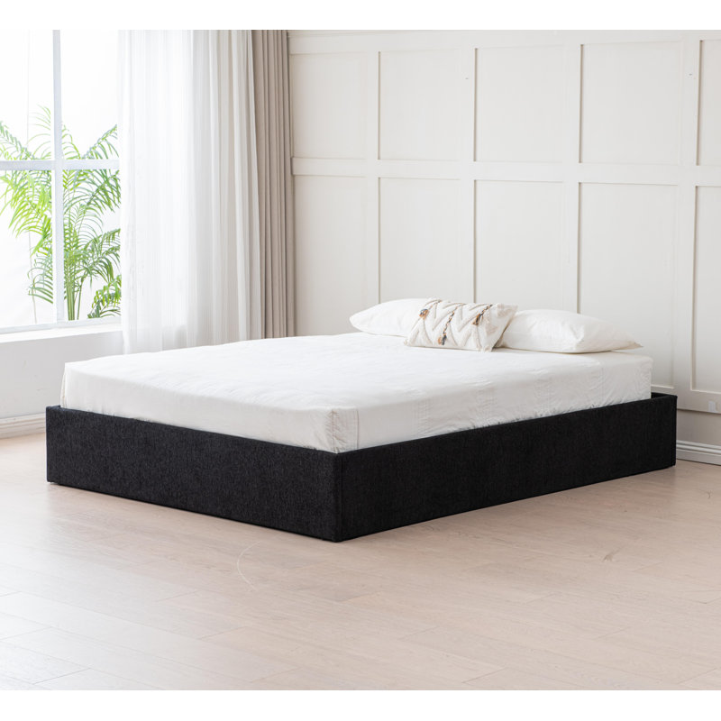 Braud Upholstered Hydraulic Lift Up Storage Bed Without Headboard, Full, Black