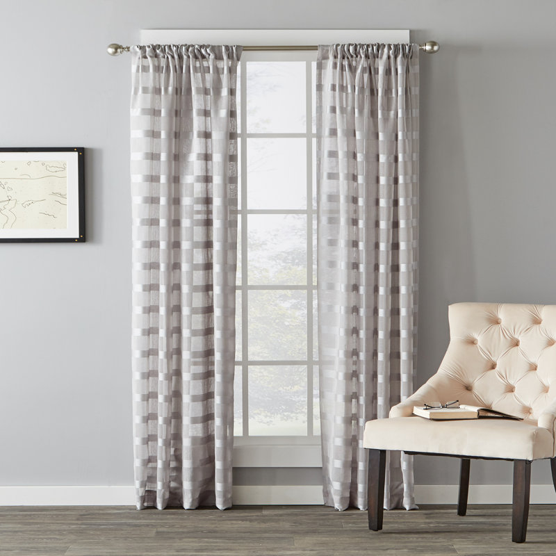 Knap Polyester Sheer Curtain Single Panel, 55" W x 84" L, Gray