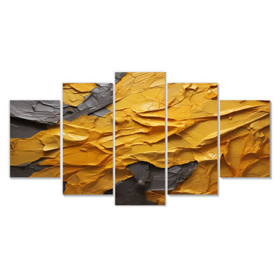Vibrant Solstice Mustard Yellow - Abstract Wall Art For Living Room 5 Piece