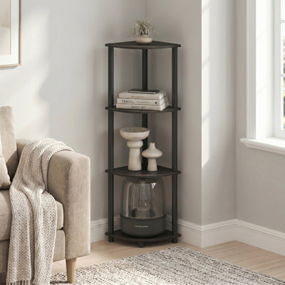Furinno Turn-N-Tube Toolless Assembly 4-Tier Storage Shelves, Black Corner Shelf, Open Storage Book Shelf, for Organization and Storage, Living Room, Home Office, Bedroom, Espresso