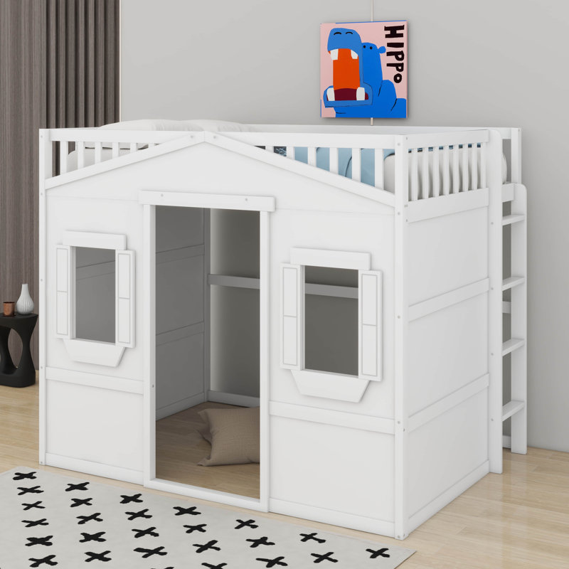 Lit mezzanine double avec échelle, Blanc