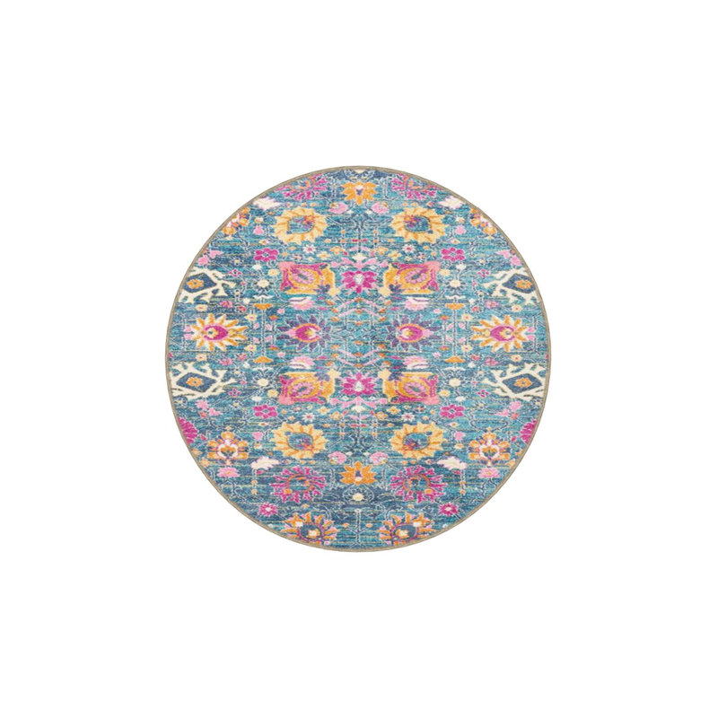 Tapis décoratif tissé à motif floral moderne jaune moderne, Sous-tapis rond 3 pi 3 po inclus