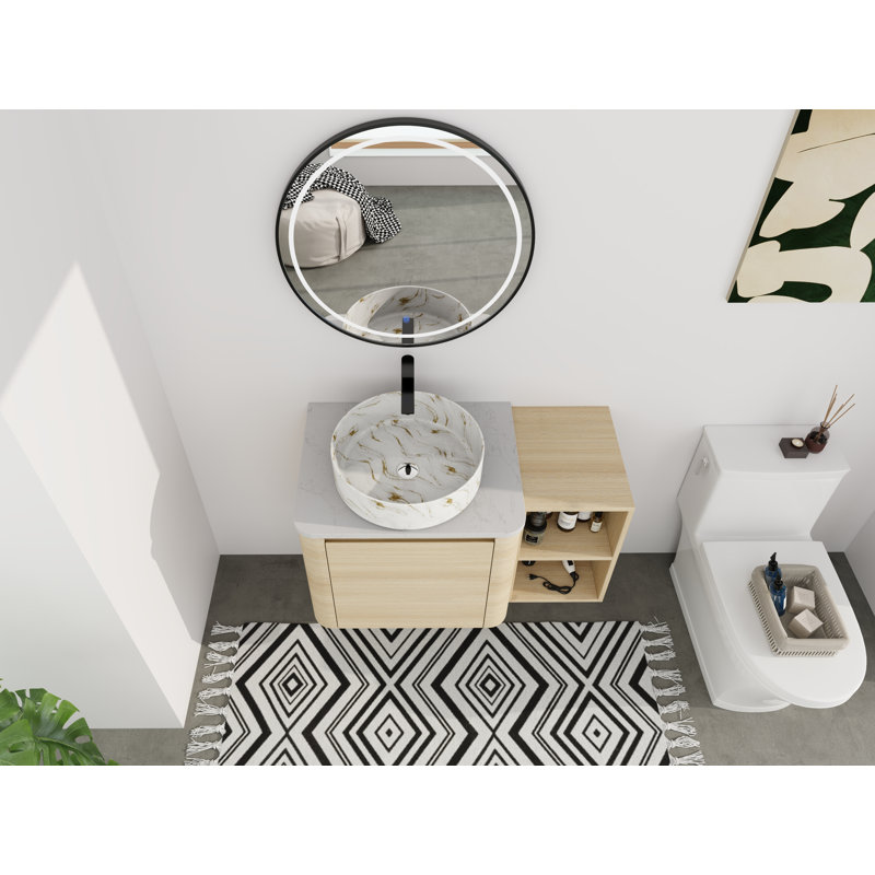 36" Wall-Mounted Bathroom Vanity Set - 5 Color Basin Options (White/Black/Marble Patterns) With Open Storage Shelf(Type C)