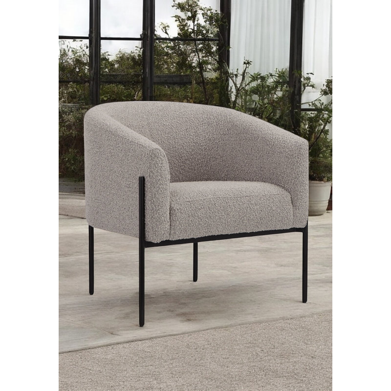 Fauteuil demi-tonneau en polyester de 29 po Amanda - Fauteuil Boucle - Fauteuil d'appoint moderne en tissu capitonné blanc avec pieds en métal noir - Fauteuil blanc
