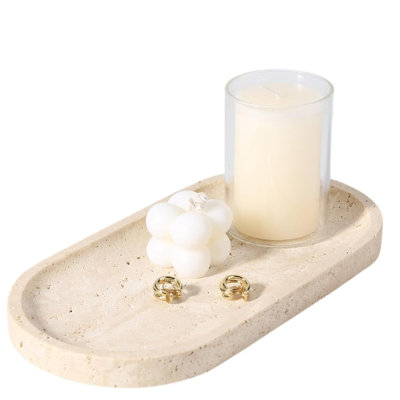 Marble Vanity Tray 10" x 5", Natural Stone Decorative Storage Tray for Bathroom Counter, Perfume, Cosmetics and Jewelry Dresser Organizer