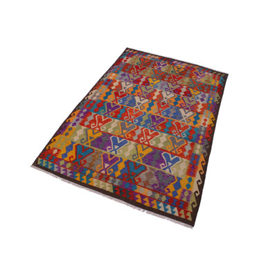 Tapis rouge / brun en laine noué à la main 6 pi 5 po x 9 pi 7 po Madee Southwestern