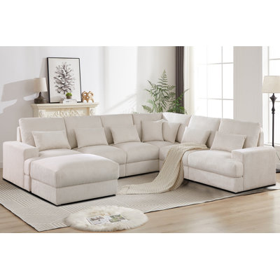 7 - Piece 131" Wide Freestyle Sectional Sofa, Corduroy Sectional Couches U Shape With Ottoman For Living Room/Apartment