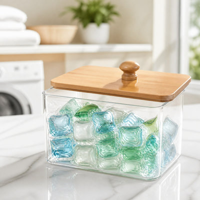 Plastic Laundry Pods Container with Lid Laundry Detergent Storage Bin for Laundry Room Kitchen Bathroom