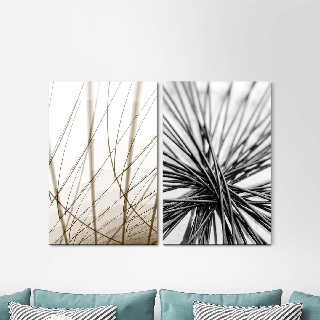 2-tlg. Leinwandbilder-Set - Grafikdruck „Abstract Wires Focus Black White”