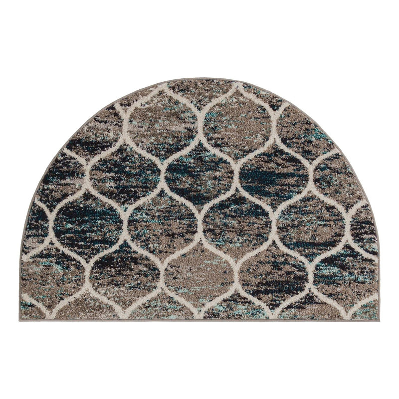 Tapis brun Riverlea, Bleu multicolore, Demi-cercle 2 pi 7 po x 4 pi 1 po