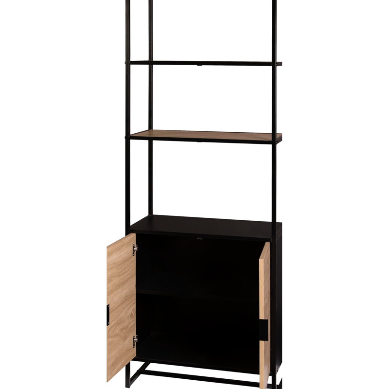 Étagère 6 livres Coastal Modern avec capacité de rangement, cadre en bois naturel noir, idéale pour l'aménagement de salon, tablette de L 24 po, rangement spacieux, bureau