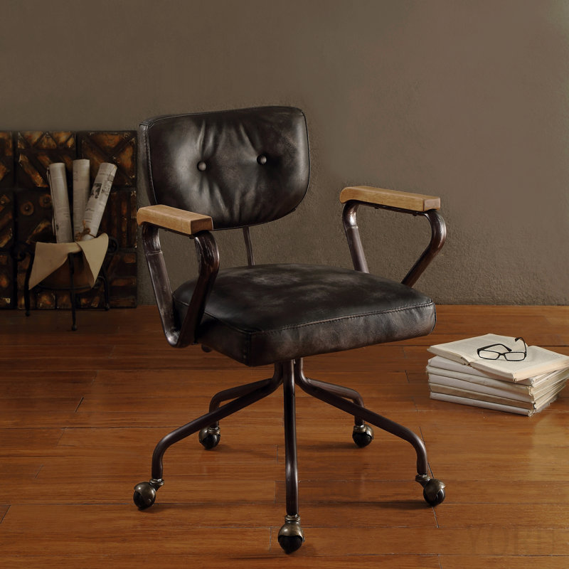 Vintage Black Swivel Office Chair With Nailhead Trim