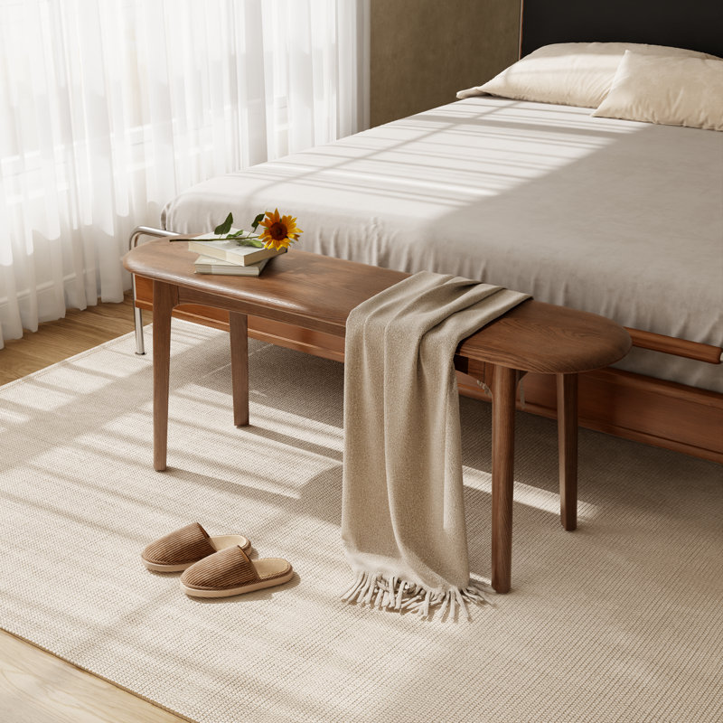 Banc en bois massif à bord courbé - Multifonctionnel pour l'entrée, la chaise de salle à manger ou le bout du lit, Brun
