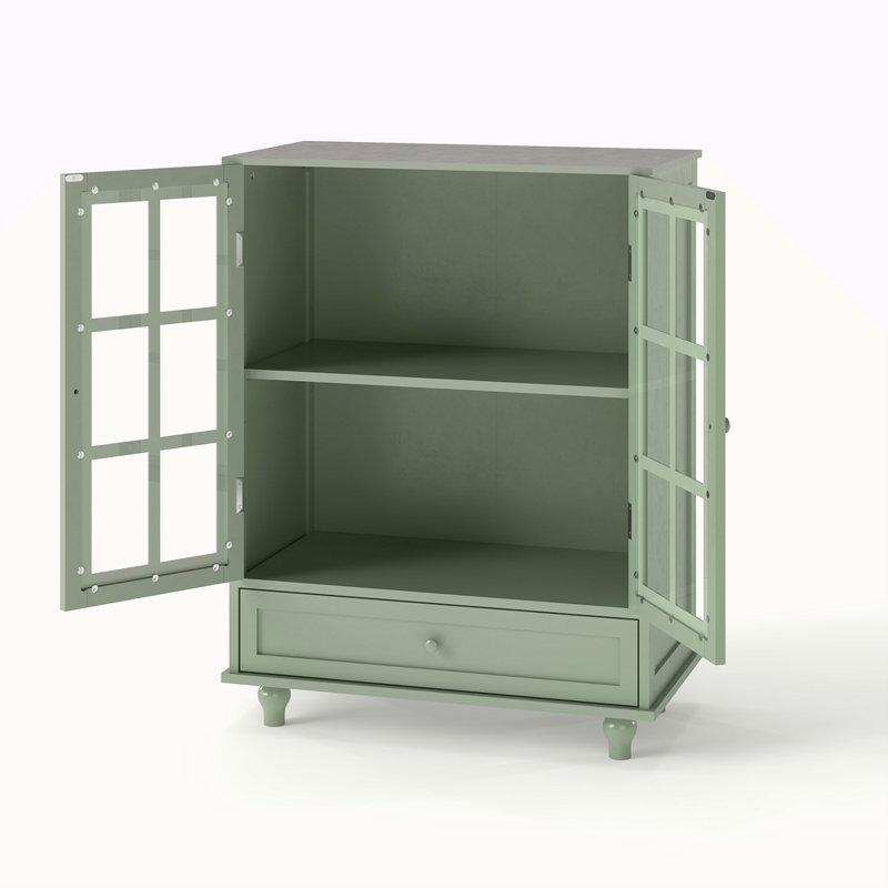 Armoire de minimalisme avec portes doubles en verre et tiroir, armoire de rangement moderne en bois pour le salon, le vestibule, le couloir d'entrée