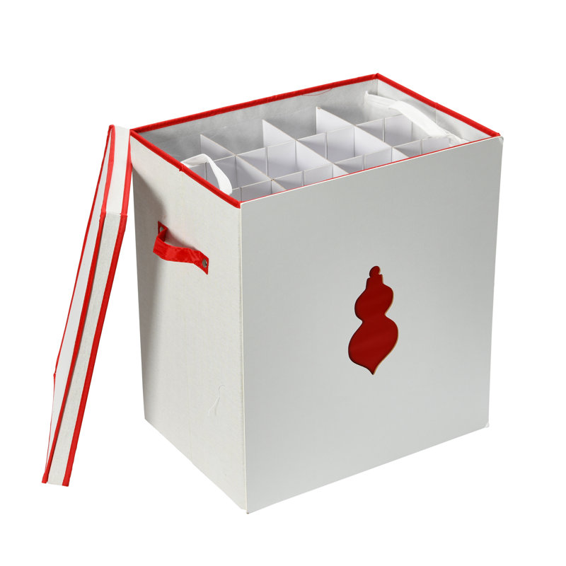 Commode décorative artisanale en polyester crème avec bordure rouge, 20" H x 19" W x 13.5" D