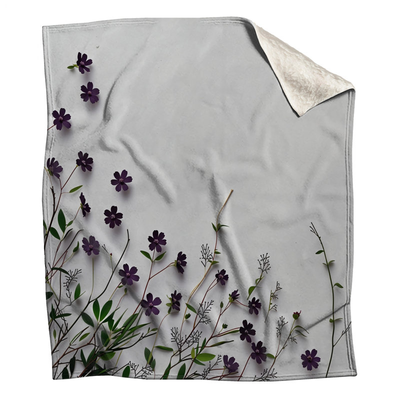 Jeté en molleton mauve - Fleurs pour canapés ou lits, L 50 po x H 60 po