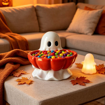 Ghost Shaped Ceramic Halloween Candy Bowl Cute Snack Desktop Table Decor Holiday Party Supply For Candy Storage