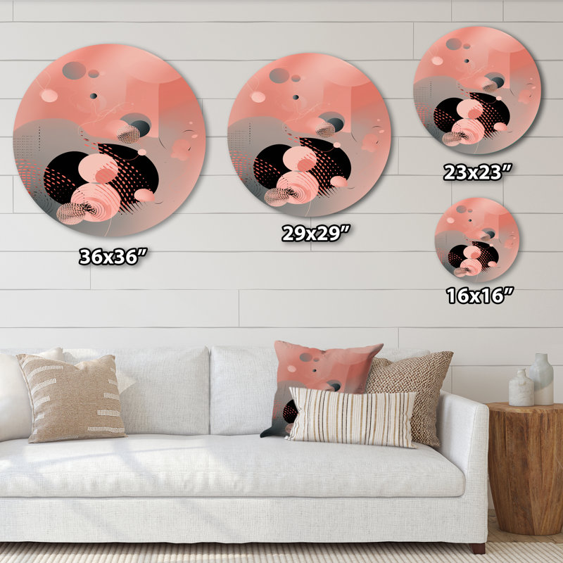 «Minimalisme rose profond», art mural rond abstrait sur métal, H 23 po x l 23 po x P 1 po