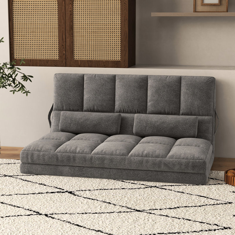 Chaise pliante gris foncé, réglable, 2 coussins, peu encombrante, canapé-lit, avec structure solide
